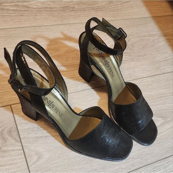 Yves Saint Laurent Black Ankle Strap Sandals - Picture 2 of 5
